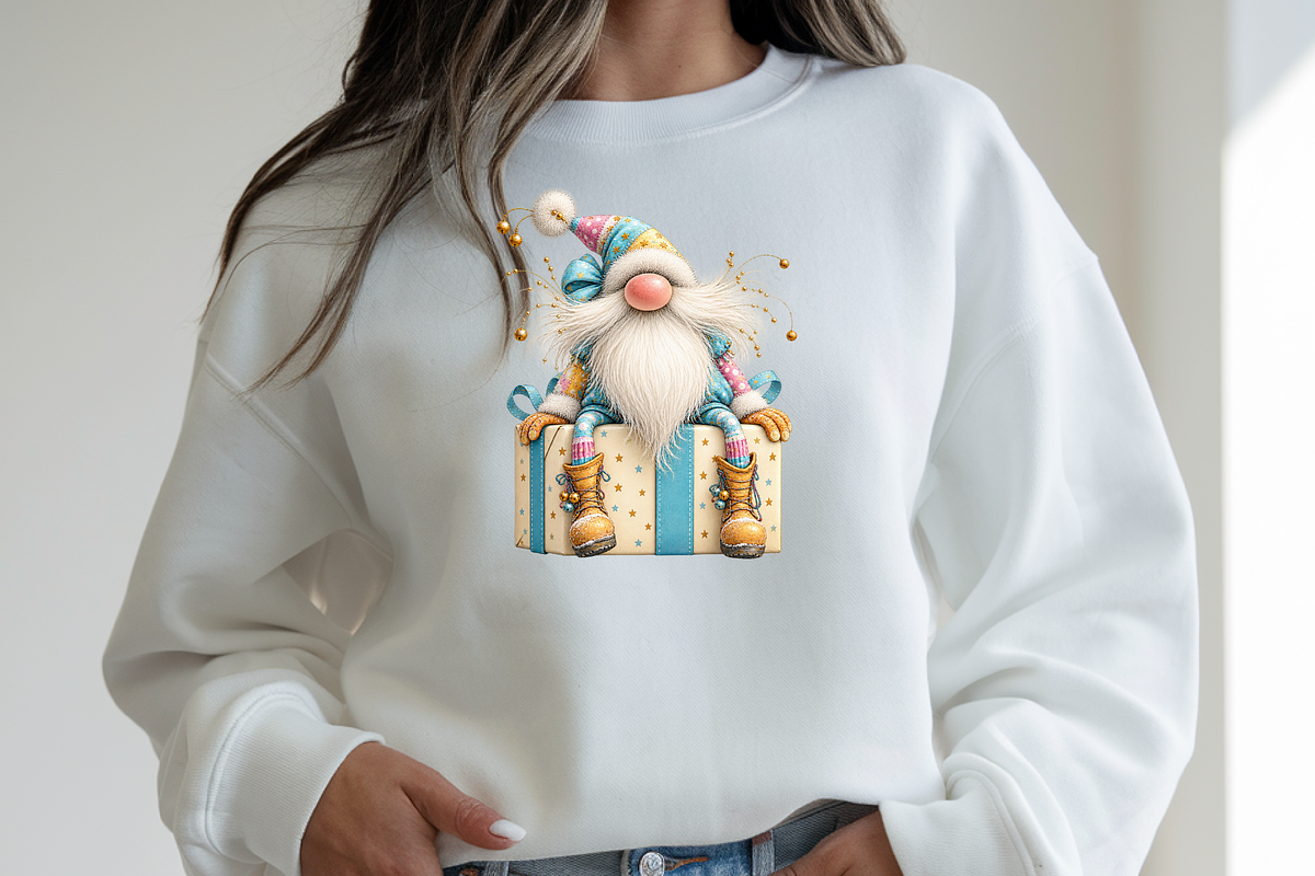 Whimsical Holiday Gnome on Gift, a Seasonal Illustration by Printable Design Store (Photo 3 of 3)