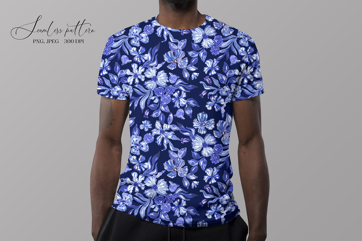 Cobalt Blue Fashion Floral Print, a Pattern Graphic by SirenaArt (Photo 15 of 17)