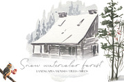Snow watercolor forest, an Illustration by Love Watercolor Store (Thumbnail 1 of 8)