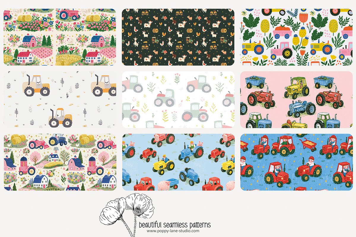 70 tractor seamless pattern, a Pattern Graphic by Poppy Lane Studio