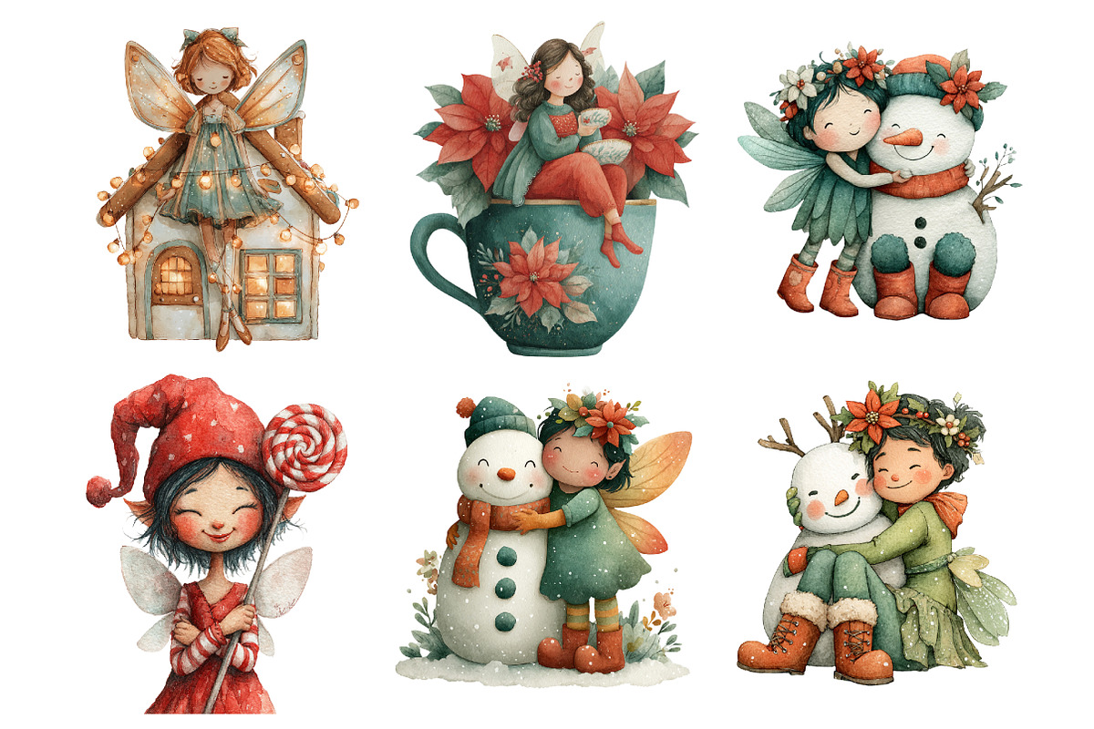 Whimsical Christmas Fairy Clipart, an Illustration by SinaCreation (Photo 3 of 7)