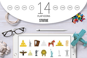 Statue Icon Set, Flat Style