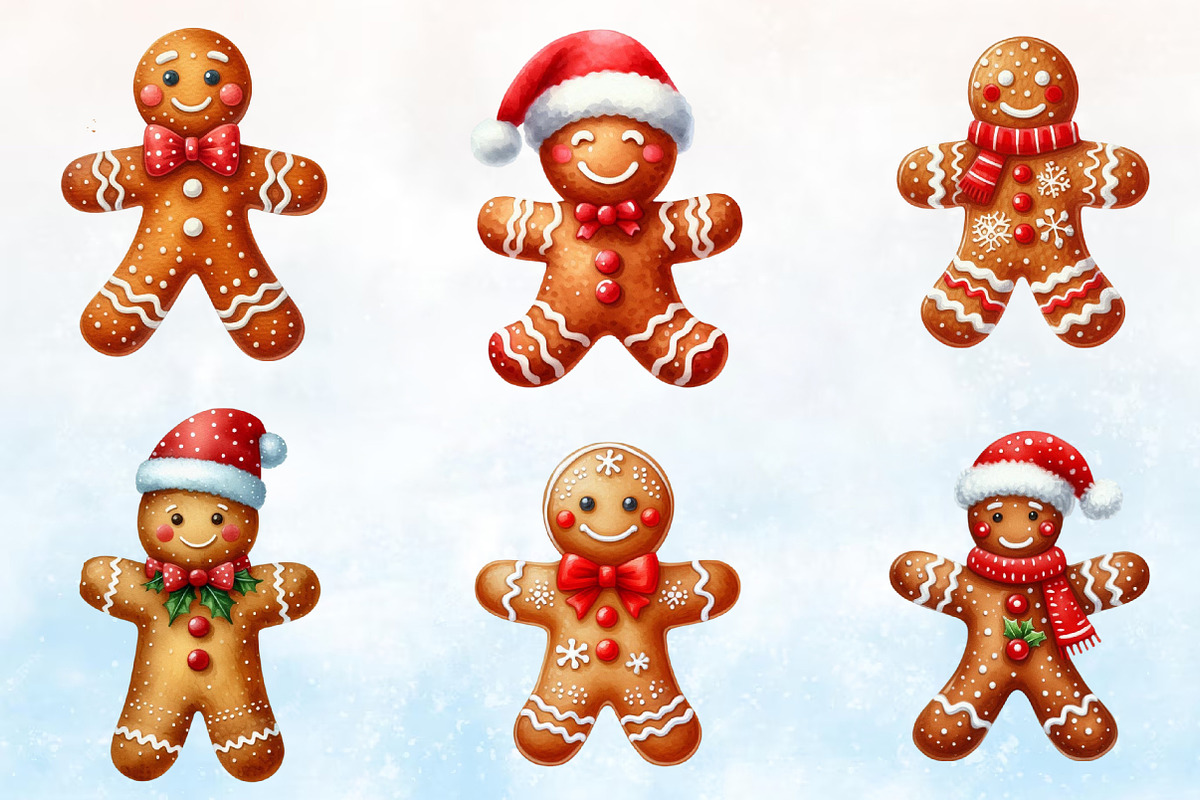 Watercolor Gingerbread Man Clipart, a Seasonal Illustration by Rose Art (Photo 3 of 6)
