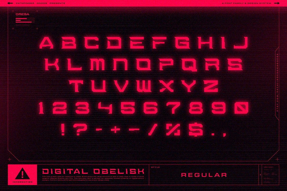 Digital Obelisk – A Cyberpunk Font, a Serif Font by Pathfinder Goods (Photo 3 of 9)
