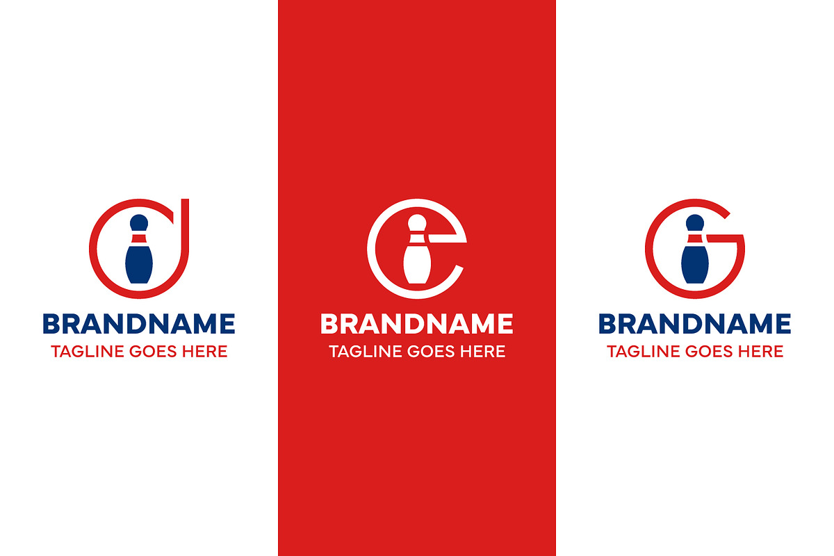 Letter D E G Bowling Pin Logo Set