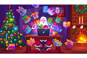 Santa at computer laptop, a Seasonal Illustration by Seavector Studio (Thumbnail 1 of 3)