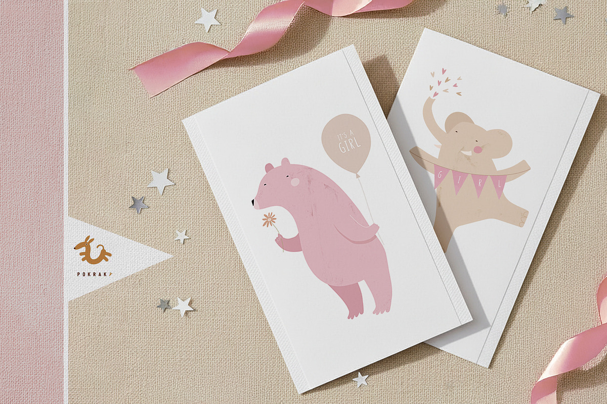 Baby Shower vector cards & patterns, a Seasonal Illustration by Pokraky (Photo 3 of 4)