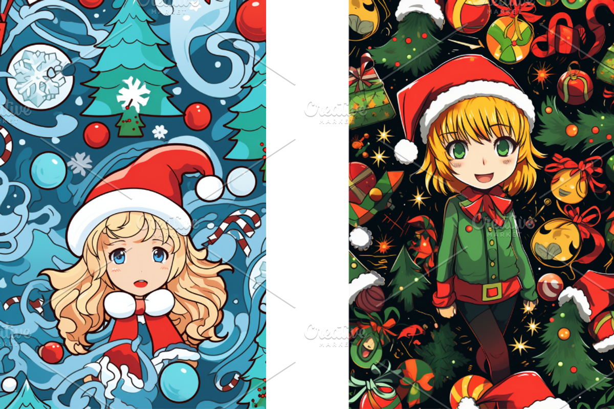 Christmas Card Design Bundle 6 Anime, a Card Template by Jay Major Designs (Photo 5 of 10)