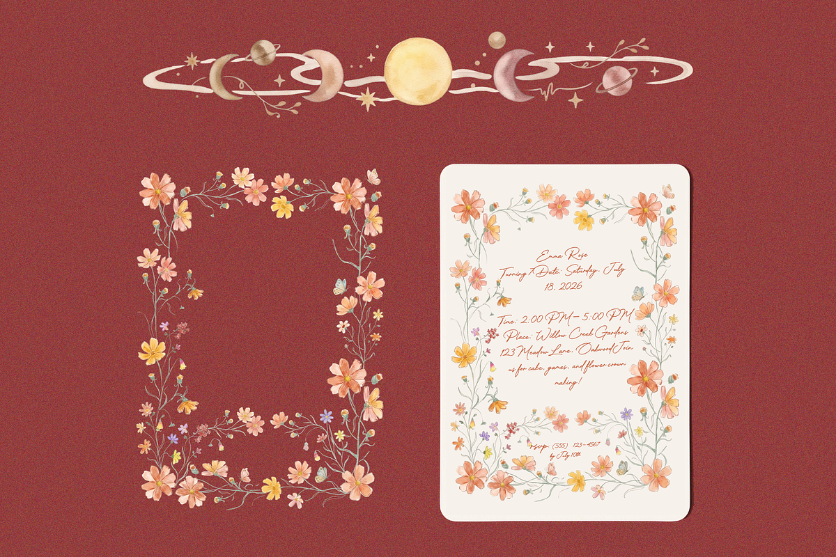 Peach Cosmos Wildflower Clipart Set, an Object Graphic by Digital Museum (Photo 3 of 8)
