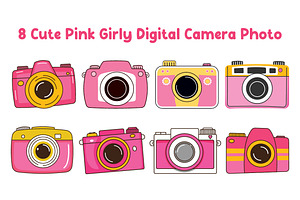 8 Cute Pink Girly Digital Camera, a Technology Illustration by jongcreative