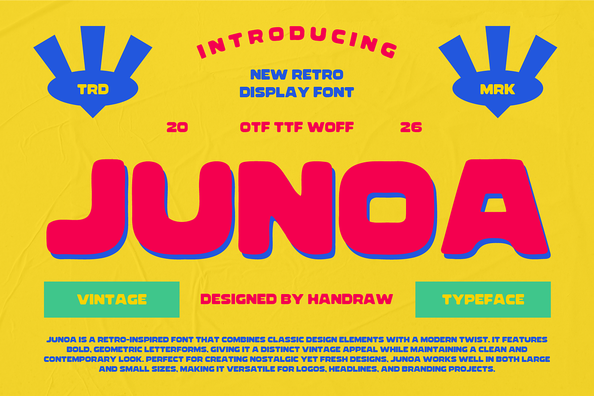 Junoa - Retro Display Font, a Sans Serif Font by HAN (Photo 1 of 10)