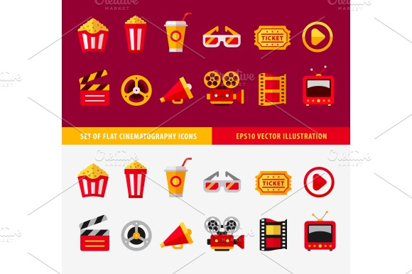 Set Of Flat Cinema Icons For Online