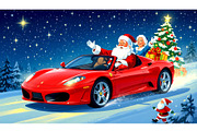 Christmas Santa Claus in a Red Sport, a Seasonal Illustration by Sharon Schwalbe (Thumbnail 1 of 2)