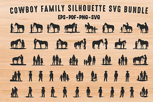Cowboy Family Silhouette Clipart Set, a Person Illustration by Gfx Expert Team