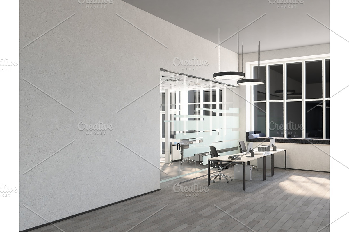 Empty office, white wall in front of, a Work Illustration by coob.kz