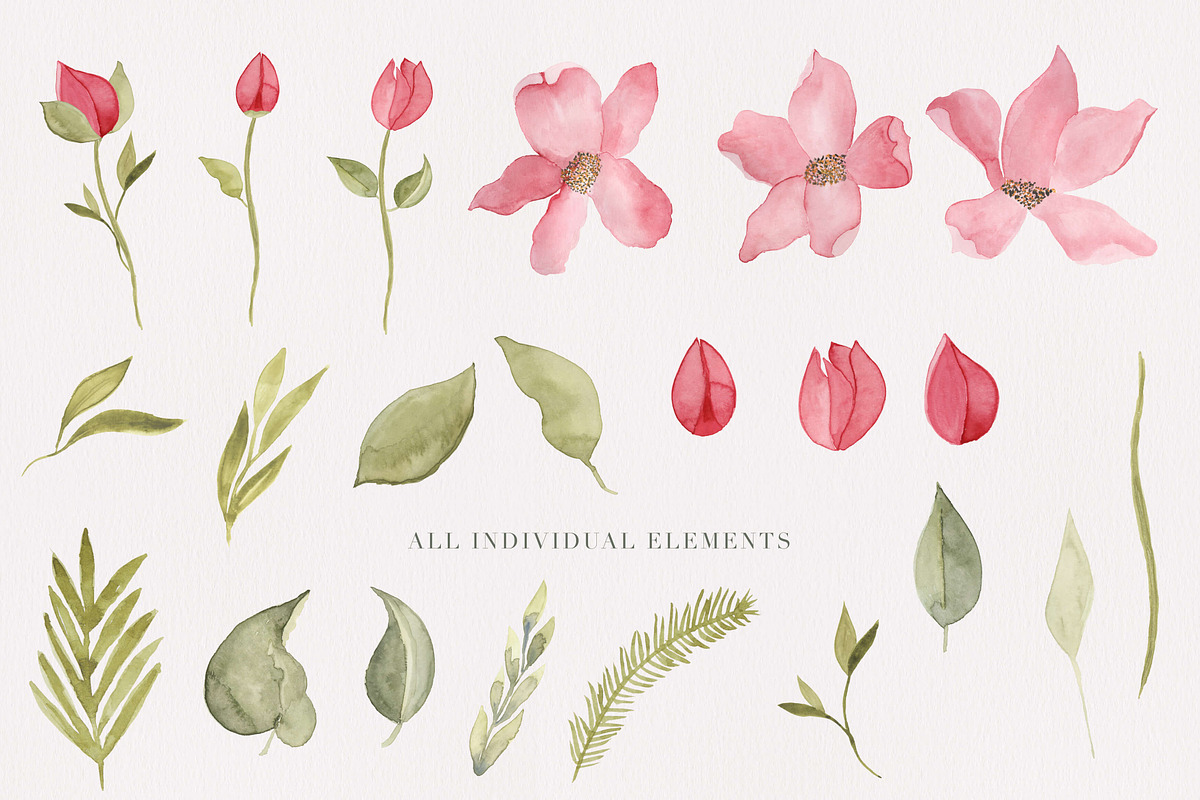 Watercolor Floral Blooms Clipart Set, an Illustration by The Autumn Rabbit Ltd (Photo 5 of 7)
