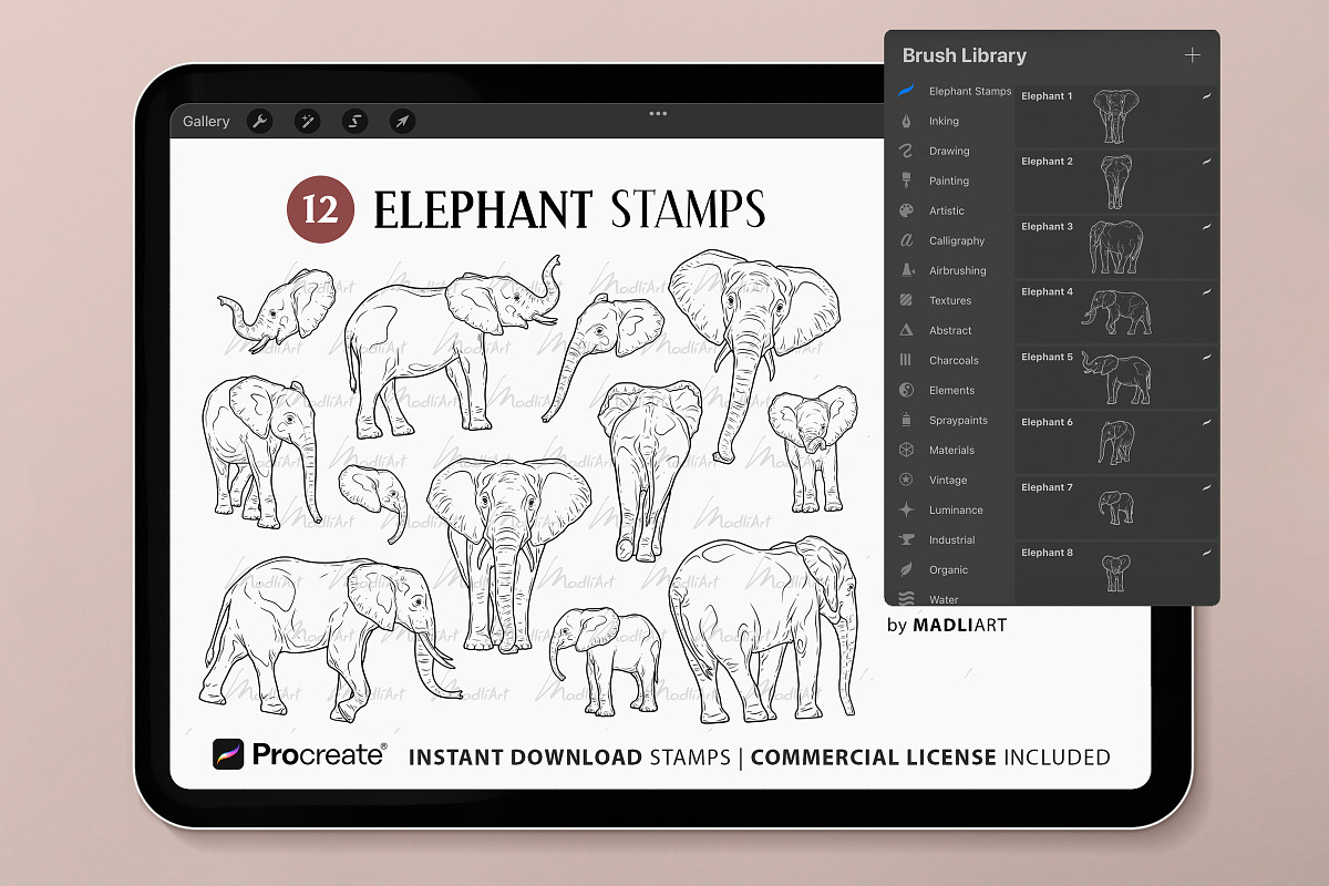 African Elephant Procreate Stamps, a Shape Add-On by MadliArt (Photo 2 of 4)