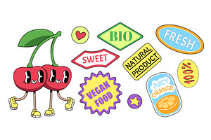 Retro fruit sticker set with quirky, a Food Illustration by art PVP - market