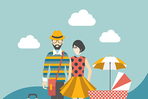 Retro, Hipster Family. Flat Design.