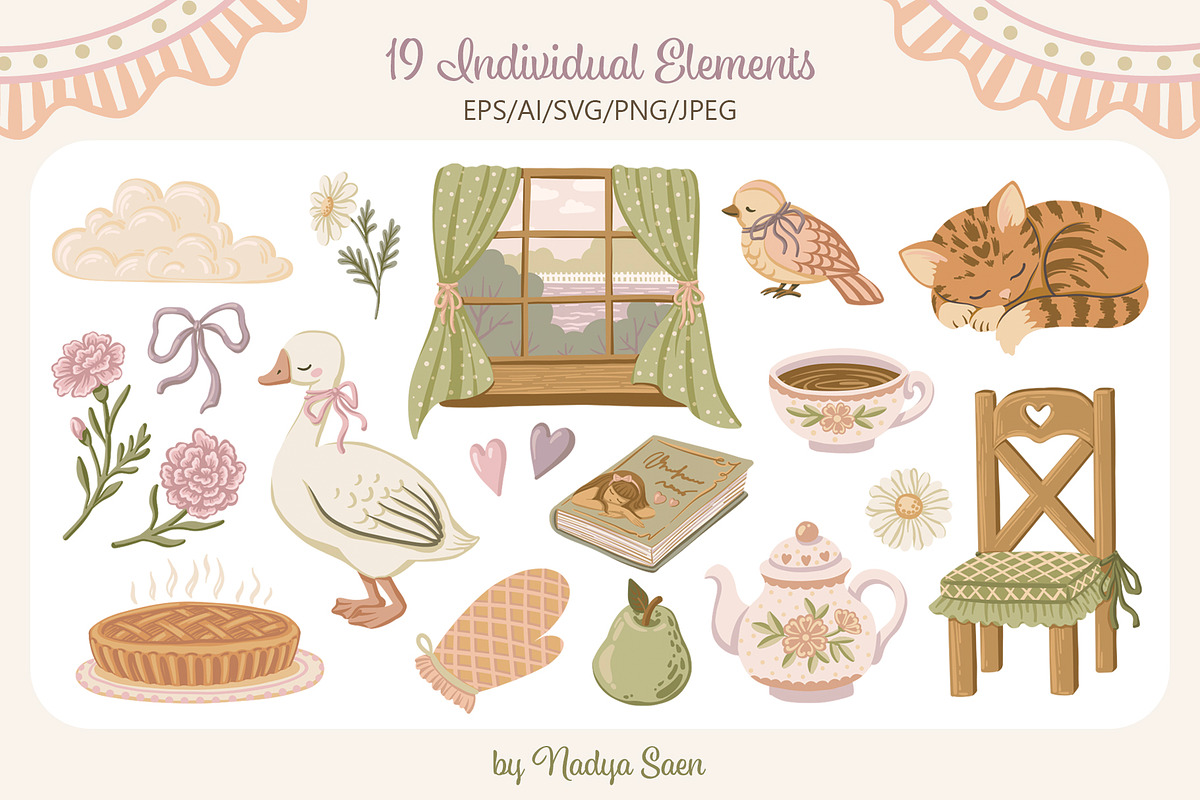 Coquette Cottage Hand Drawn Vector, an Object Graphic by Nadya Saen Art (Photo 2 of 10)