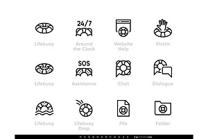 Support Service icons. Lifebuoy, SOS