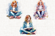Watercolor Bookworm Clipart, a Person Illustration by Mash Mash Stickers (Thumbnail 4 of 9)