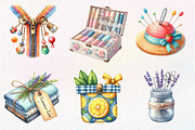Watercolor Summer Sewing Clipart, an Illustration by CreationArt (Thumbnail 2 of 5)