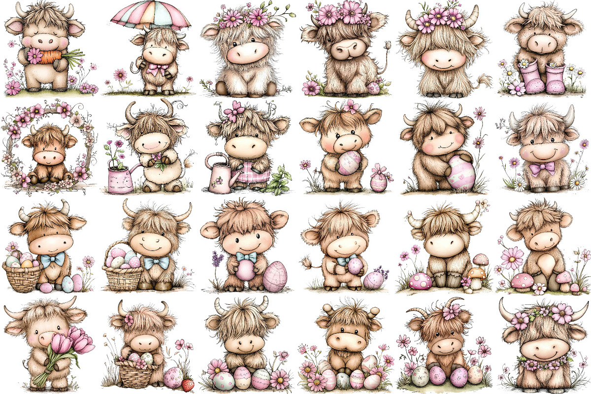 Whimsical Easter Highland Cow Clipar, an Illustration by DreamPrint404 (Photo 2 of 6)