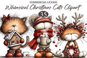 Whimsical Christmas Cats Clipart, a Seasonal Illustration by designcity5