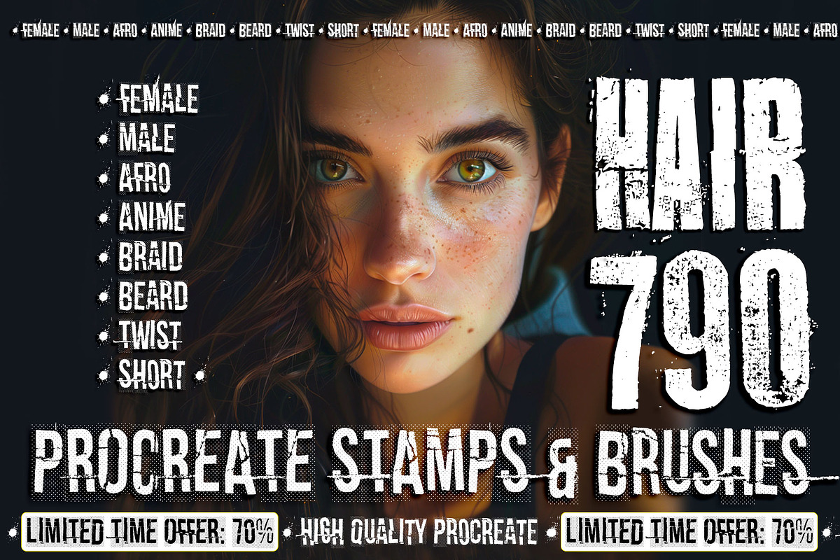 procreate brushes hairs brushes, a Brush Add-On by SannaIllustrations (Photo 1 of 6)