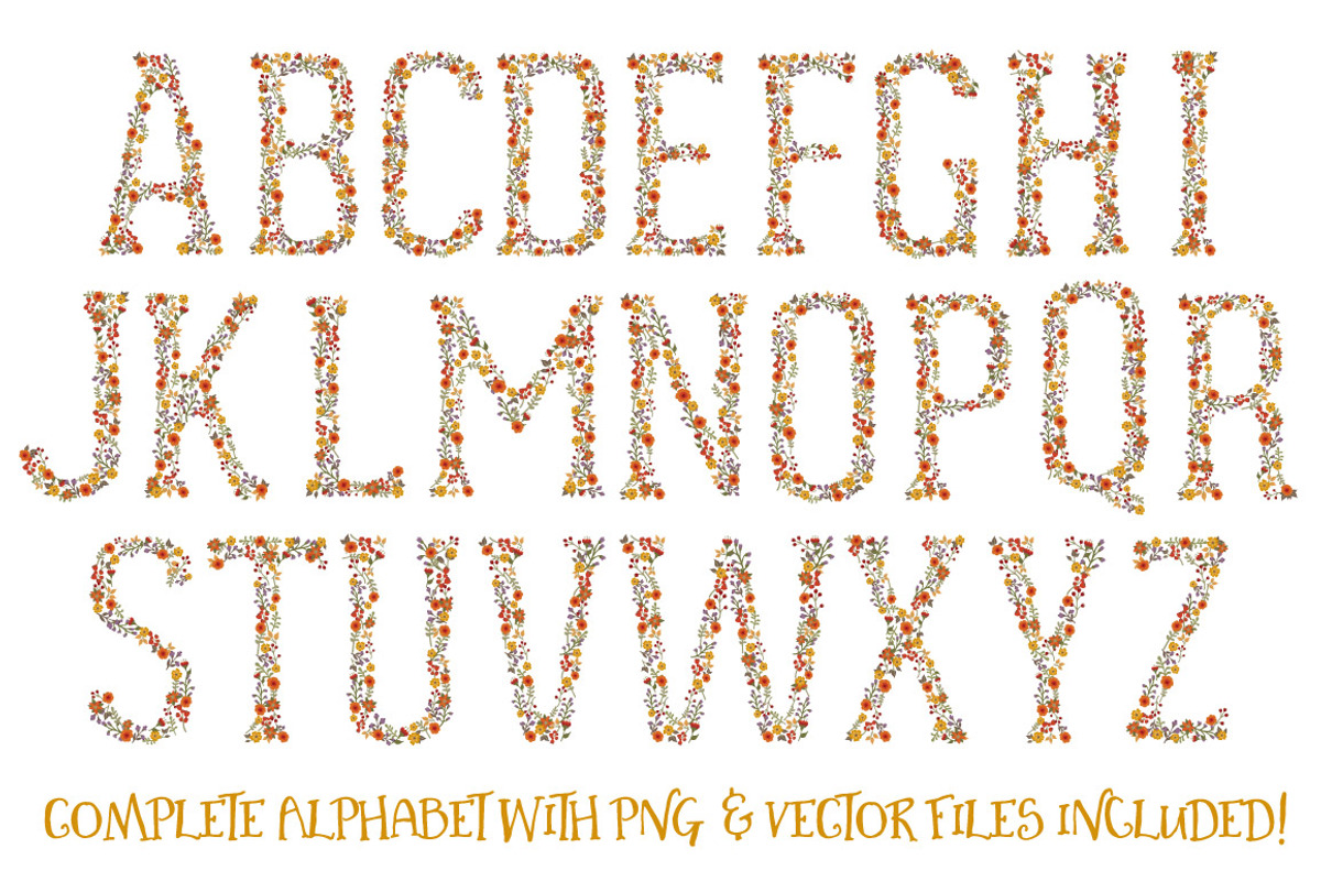 Autum Floral Alphabet Vectors & PNGs, an Illustration by Amanda Ilkov (Photo 5 of 5)