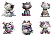 Watercolor Whimsical Cat Clipart, an Illustration by DreamArtGraphic (Thumbnail 2 of 5)