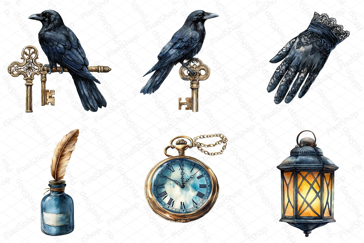 Watercolor Gothic Reverie Clipart Bu, an Illustration by DreamPrint404 (Photo 5 of 7)