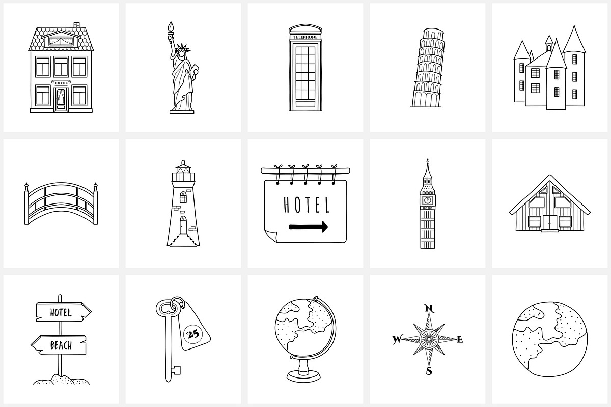 Hand Drawn Line Travel Icons, an Outline Icon by NatalieArtShop (Photo 10 of 16)