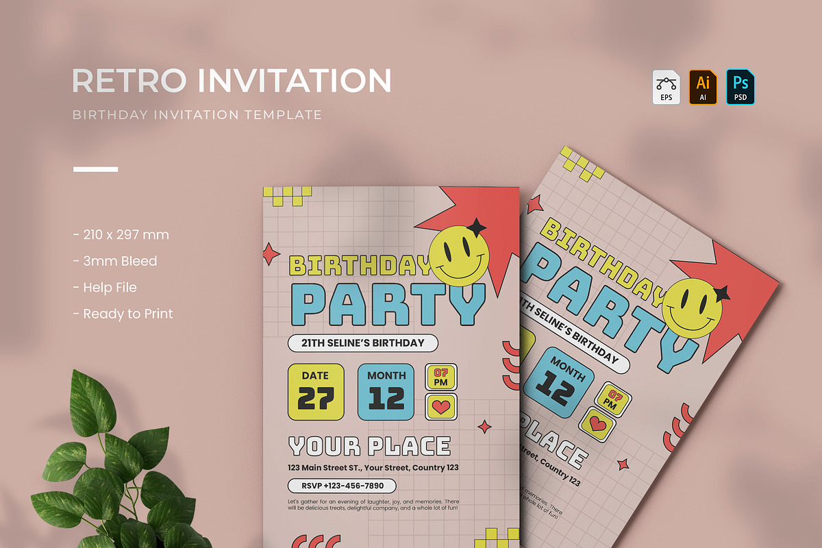 Retro - Birthday Invitation, a Print Template by VUNIRA (Photo 1 of 2)