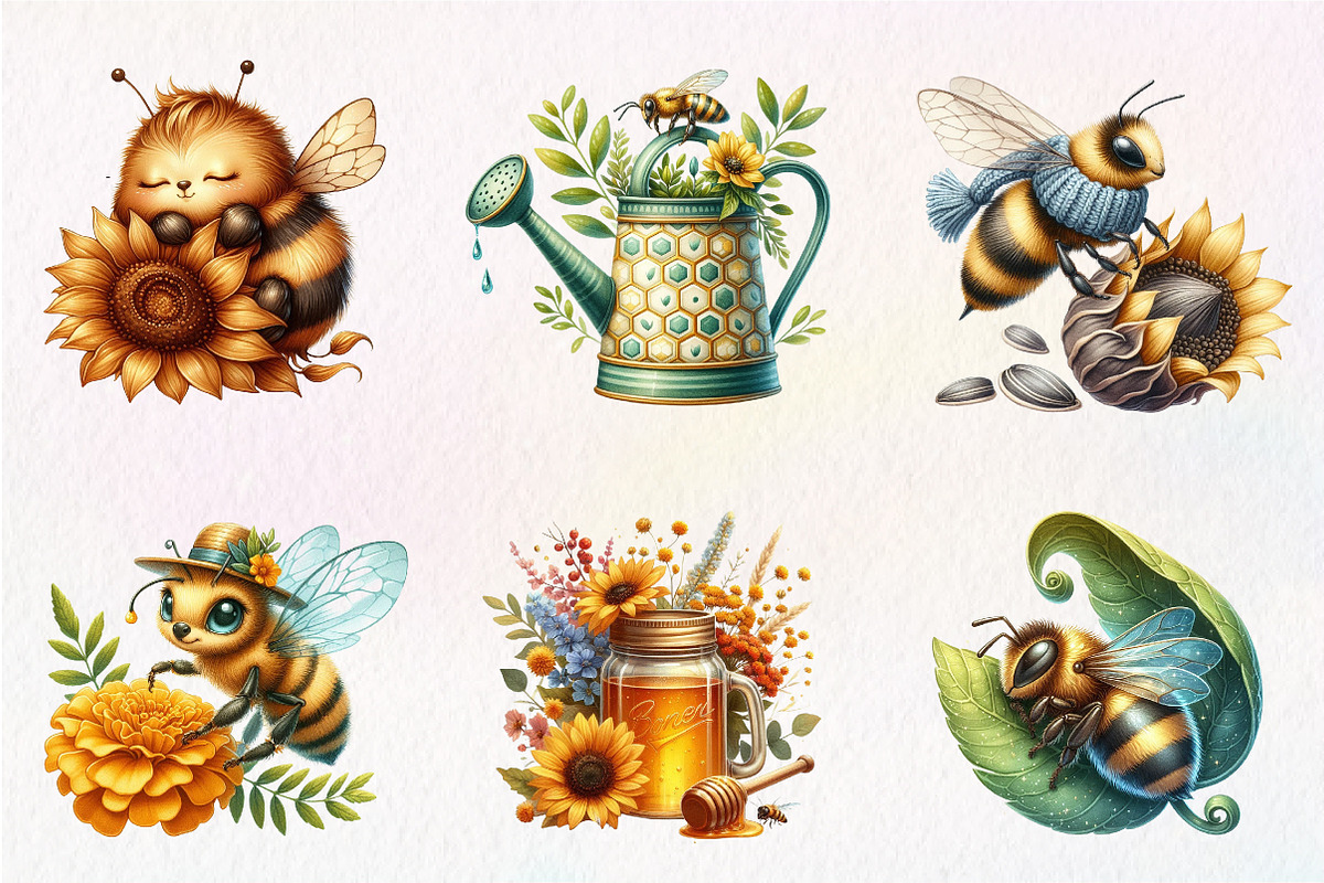 Watercolor Autumn Bees Garden Clipar, an Illustration by CreationArt (Photo 8 of 9)