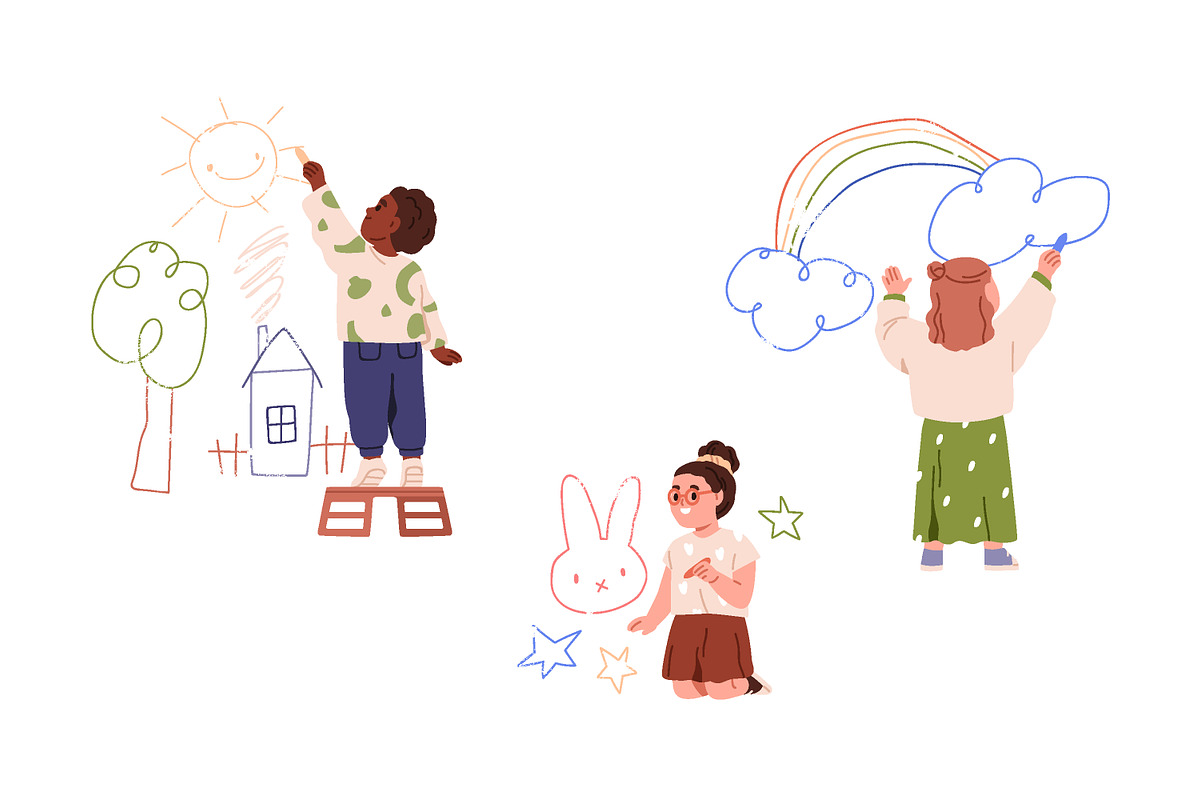 Cute kids drawing on wall set, a Person Illustration by Good Studio (Photo 5 of 8)
