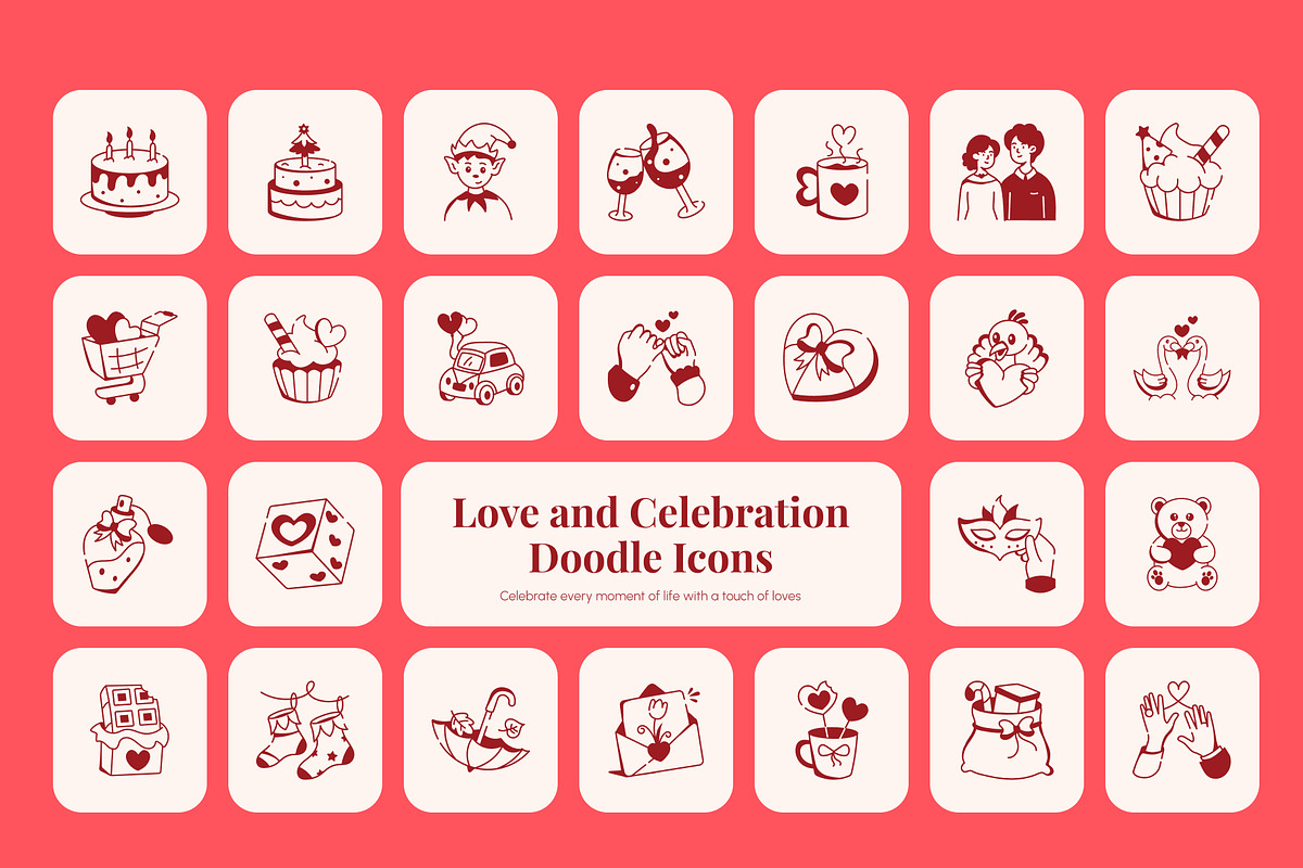 Love and Celebration Doodle Icons, an Outline Icon by Prosymbols (Photo 1 of 13)