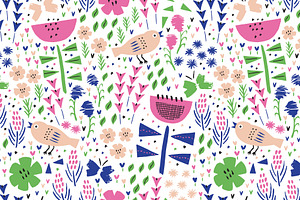 Flower, Butterfly And Bird Pattern