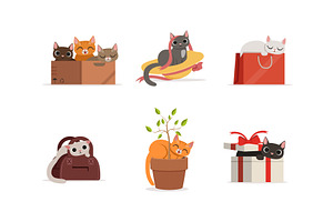 Different Domestic Cats Hiding and, an Animal Illustration by TopVectors