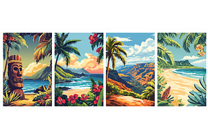 Hawaiian vertical poster set. Waimea, an Illustration by Valerie Bodnar