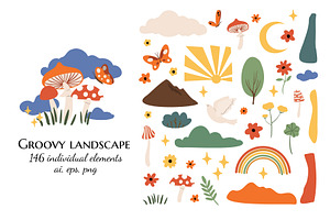 Groovy Abstract Landscape Clipart