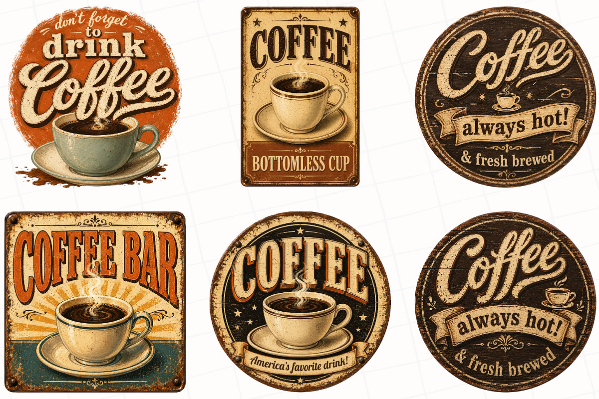 Vintage Coffee Signs Bundle PNG, a Seasonal Illustration by OK Design (Photo 3 of 6)