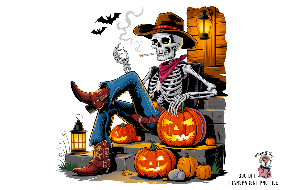 Halloween Cowboy Skeleton PNG Bundle, a Graphic by Black Gallery (Photo 10 of 11)
