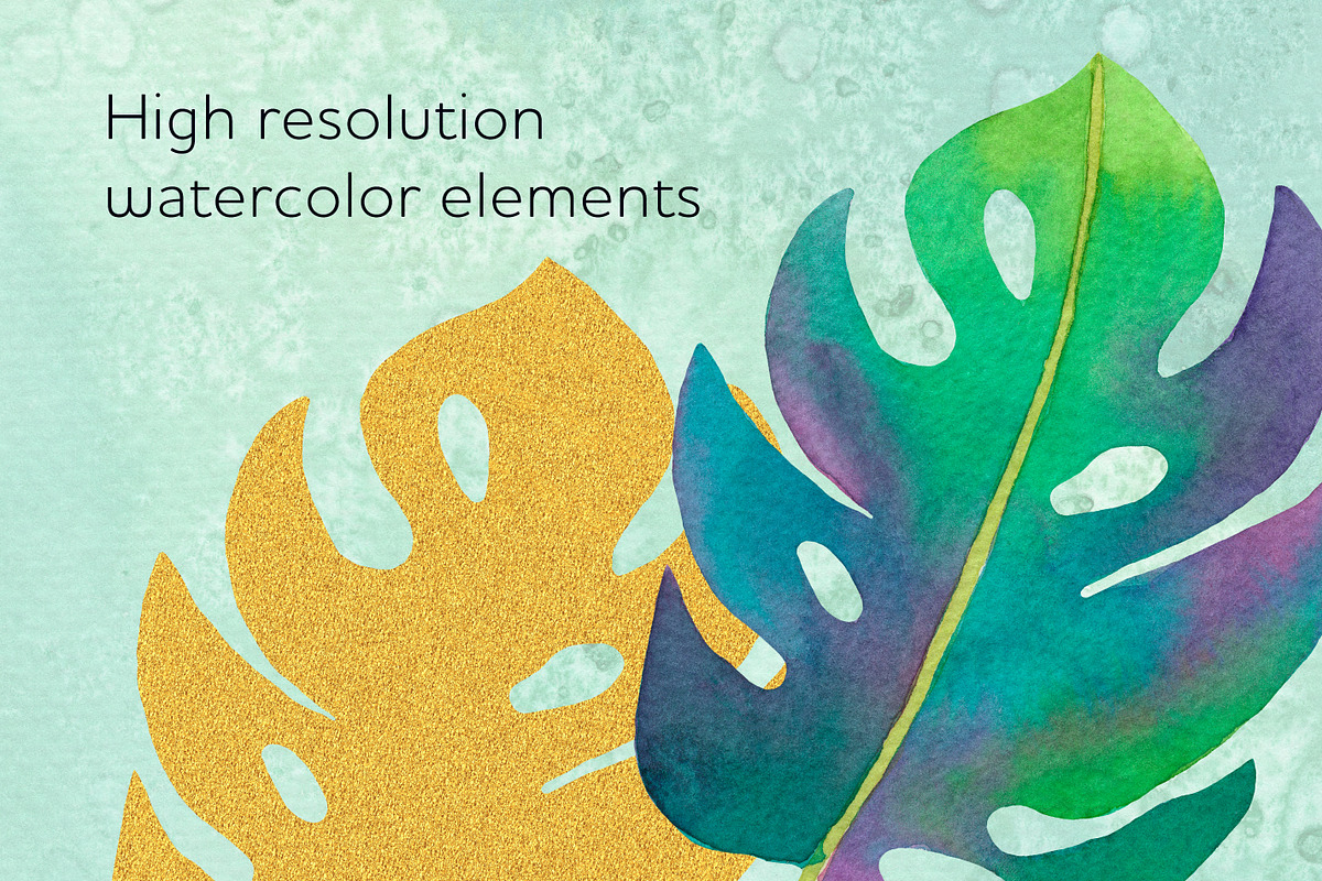 Green and gold leaves clipart, a Decorative Illustration by AnastasiaWatercolor (Photo 6 of 6)