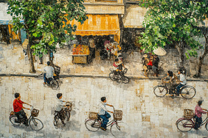 Bustling Hanoi old town street, a Photo by Pavel_design