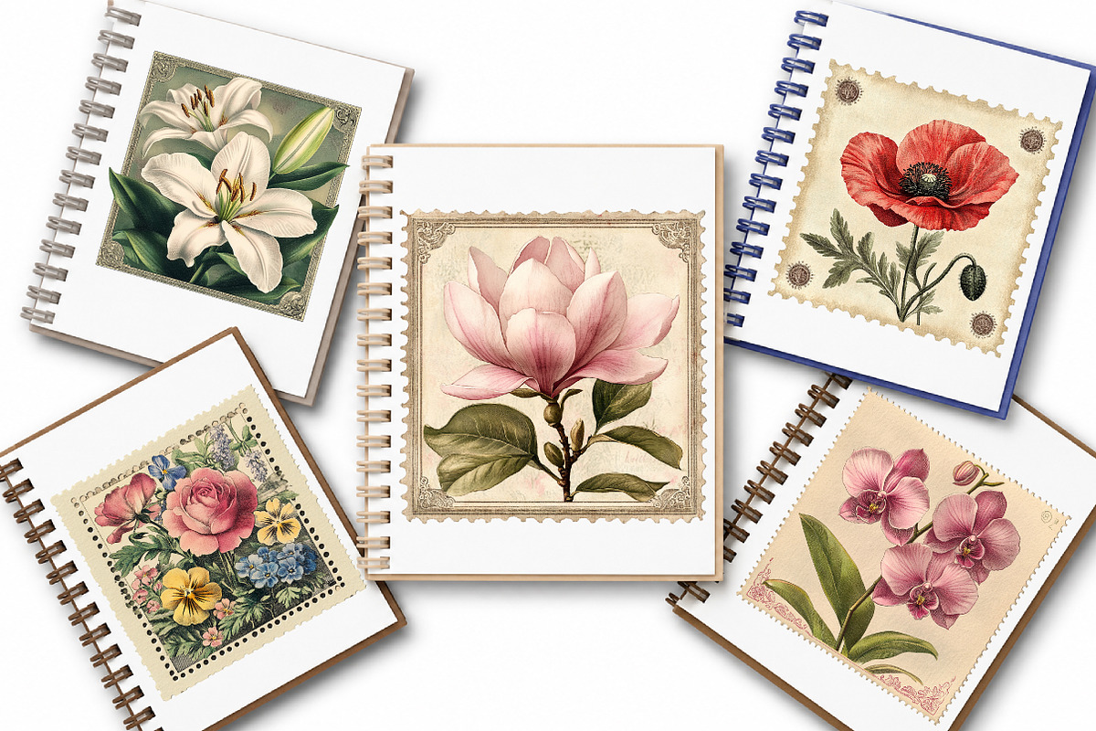 Vintage Floral Postage Stamp Clipart, a Transportation Illustration by Digital Artistic99 (Photo 9 of 10)