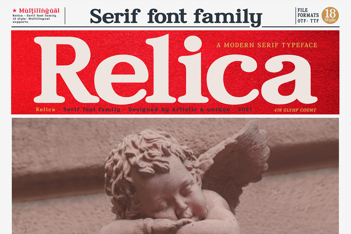 Relica - Serif font family, a Serif Font by Artistic & Unique (Photo 1 of 15)