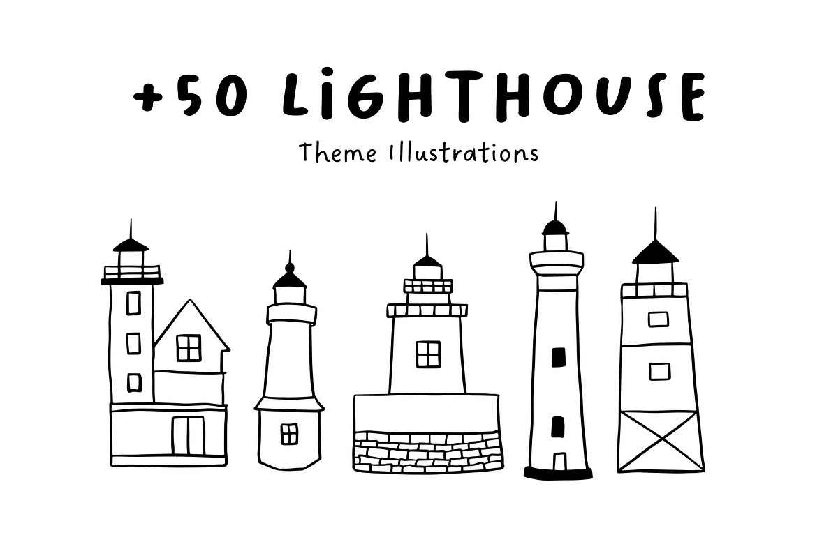 50+ Lighthouse Hand-Drawn Set, an Object Illustration by The Journey Atelier (Photo 1 of 6)