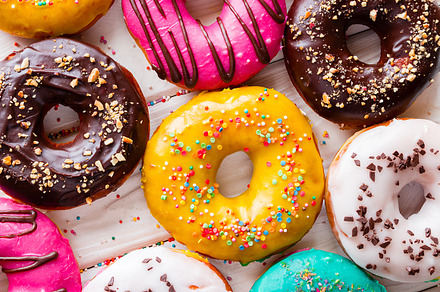 donuts on a white background, a Food & Drink Photo by itakdalee